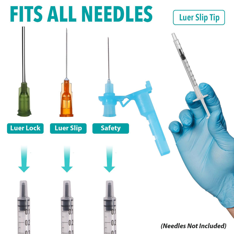 100PCs Dental Grade 1ml Without Needle Disposable Luer Slip Tip Sterile Size by VASTMED | Individually Sealed for Industrial, Scientific, Measuring 1 ML (100 PCs)