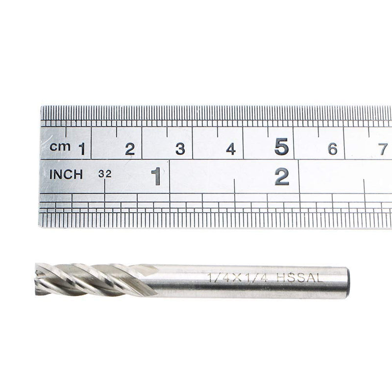 AUTOTOOLHOME 1/4 inch HSS 4 Flutes End Mills Milling Cutter End Drill Bit Straight Shank Pack of 2 CNC Milling Drill Bits Router Bits for Wood Aluminum Steel