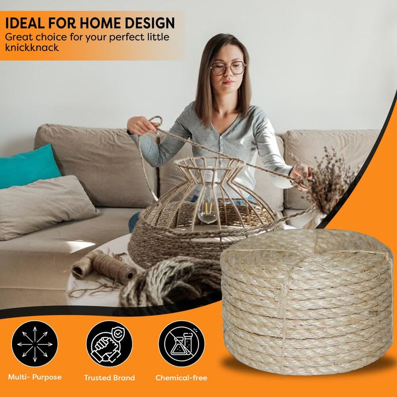 Twisted Sisal Rope – 50' X 1/4" Sisal Twine – Multipurpose Rope for Cat Scratcher, DIY Projects, Gardening, Arts & Crafts – Industrial Strength Natural Sisal String Rope (1/4 Inch X 50 Feet) 1/4 Inch X 50 Feet