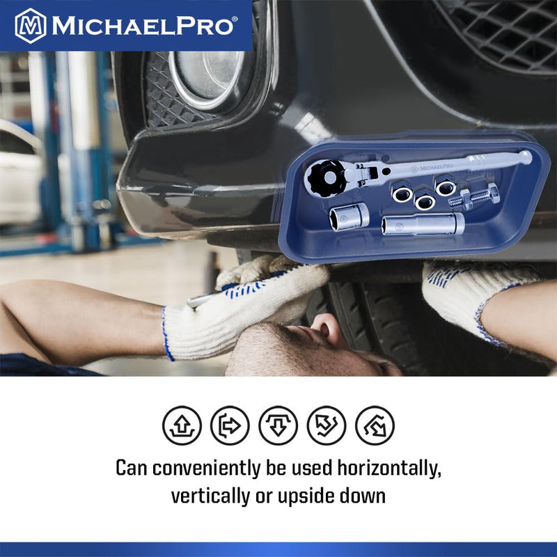 MichaelPro Magnetic Tray for Screws, Nuts, Bolts and Metal Parts, Magnectic Tool Holder for Mechanics with Strong Magnets for Secure Mounting, Stainless Steel Tool Tray with Anti-Scratch Rubber Base
