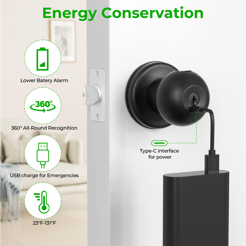 FITNATE Fingerprint Door Lock, Smart Fingerprint Door Knob, Biometric Door Lock Keyless Entry Door Knob for Bedroom, Apartment, Hotel, Office