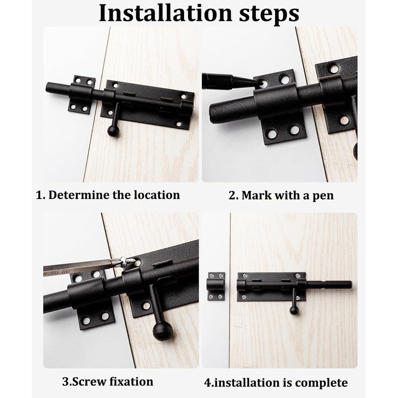 8inch Barrel Bolt Latch, Black Slide Bolt gate Latch,Stainless Steel Slide Bolt Heavy Duty shed Door Latch gate for Fence/Barn/Bedroom/Patio(2pack) 8 inches