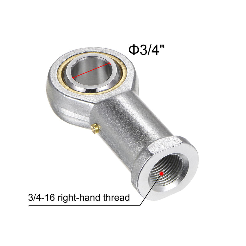 uxcell PHSB12 Female Rod End Bearing 3/4 Inch Bore and 3/4-16 Right Hand Thread, Self-Lubricating Joint Rod Ends, Includes Jam Nut