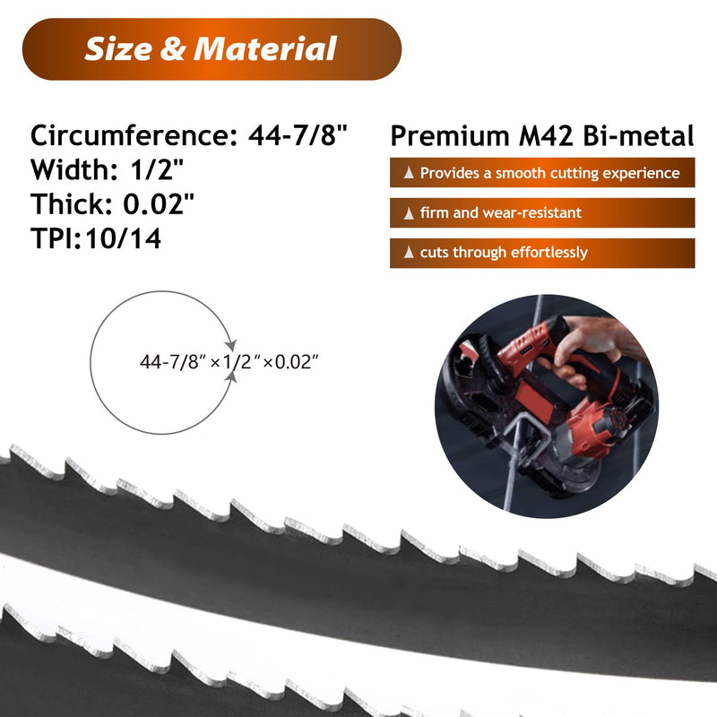 44-7/8 Inch Bandsaw Blades 10/14 TPI (5 Pack) for Dewalt D28770 DCS374B DCS376B Band Saw Milwaukee 48-39-0551, 44-7/8" x 1/2" x 0.02" 10/14TPI