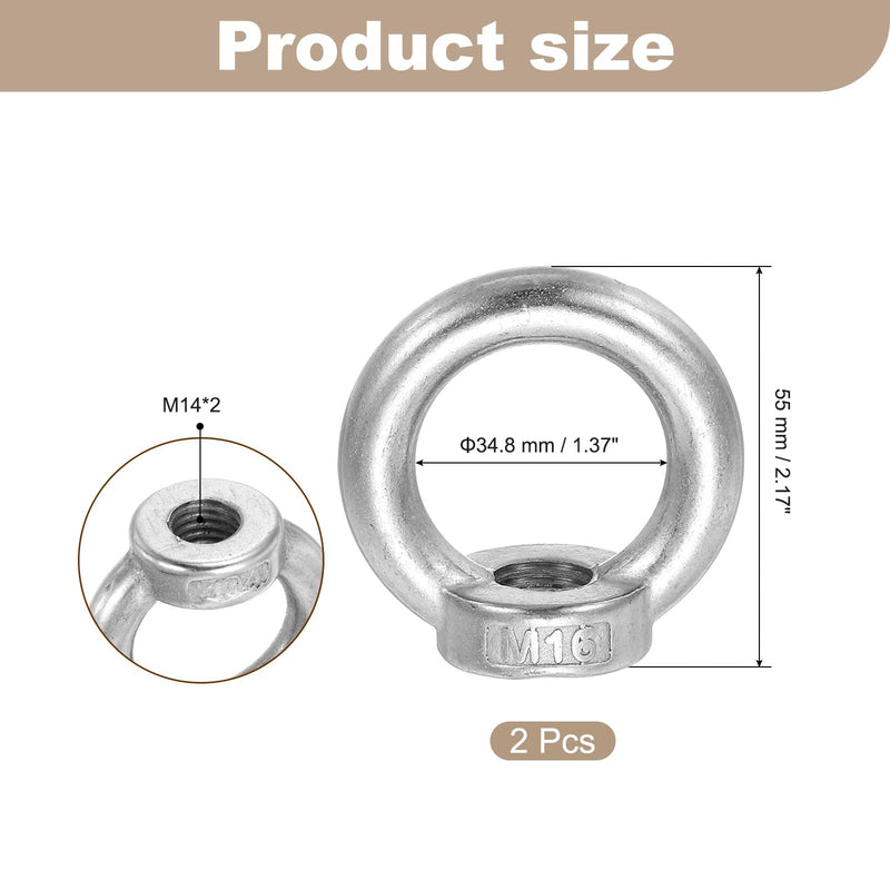 MECCANIXITY 2 Pcs M16 Lifting Eye Nut Stainless Steel Ring Shape Female Thread Nuts Fastener