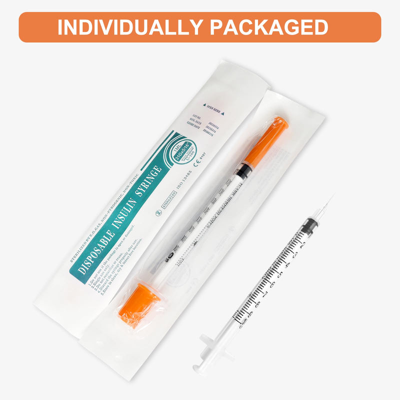 1ml 31G 5/16 Inch (8mm) Jeringa, Individually Wrapped, Pack of 100