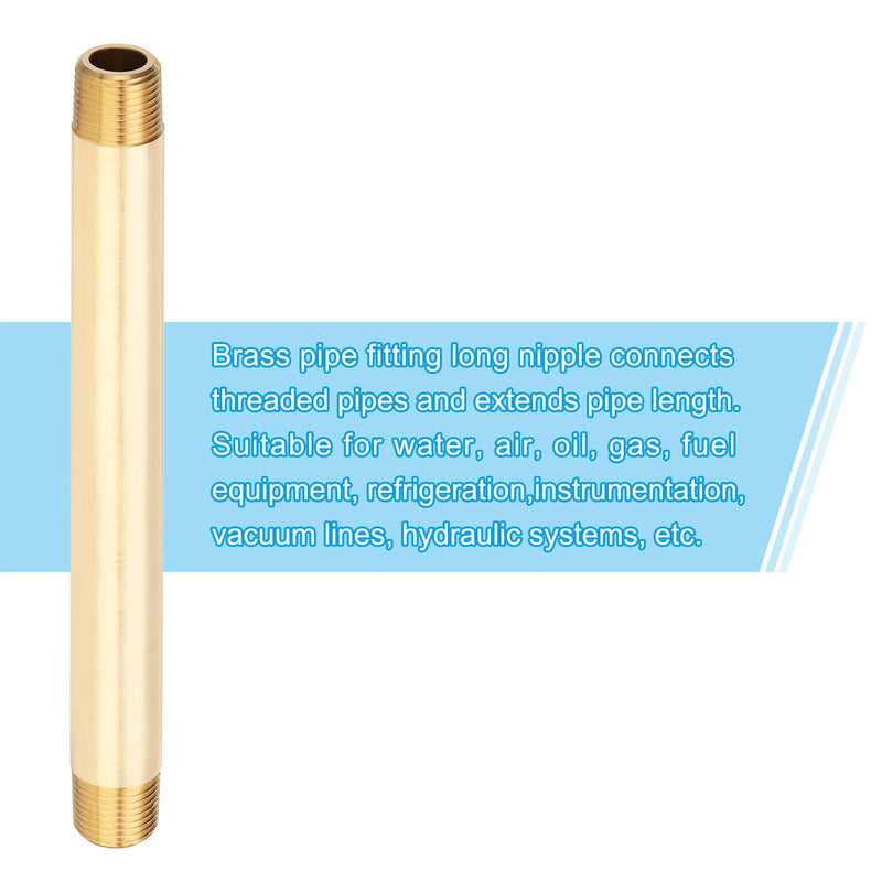 PATIKIL 5Pcs 6" Long 3/8" x 3/8" NPT Male Brass Pipe Fitting Long Nipple, Brass Tone 3/8" x 3/8" 5