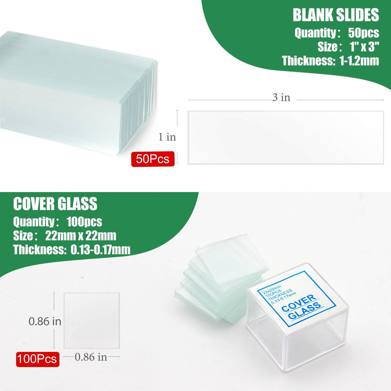 Microscope Slides, Ultra-Clear Blank Microscope Slides and Covers - 50 Slides, 100 Coverslips, Optical Glass Slides for Microscope, Microscope Accessories for Experiments and Analyses