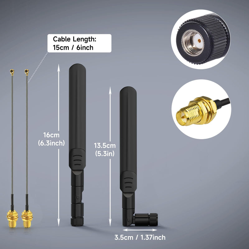 Bingfu Dual Band WiFi 2.4GHz 5GHz 5.8GHz 8dBi RP-SMA Male Antenna 15cm 6 inch U.FL IPX IPEX to RP-SMA Female Pigtail Cable 2-Pack for WiFi Router Wireless Mini PCI Express PCIE Network Card Adapter