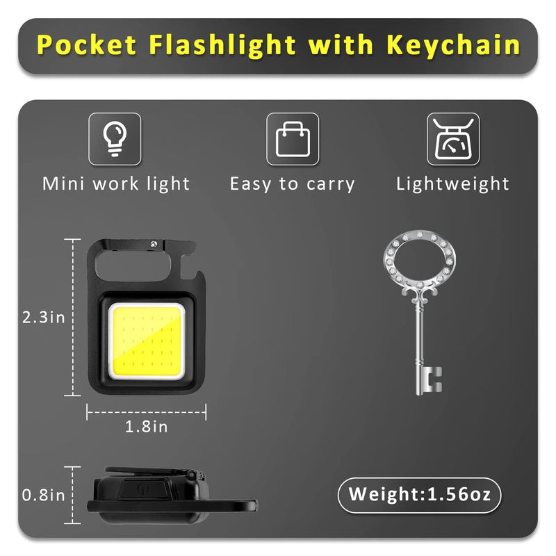 MAKDAK Cob Keychain Work Light Keychain Flashlight 4 Light Modes,Keychain Light Emergency Light with Folding Bracket Bottle Opener for Fishing,Camping and Walking 2Pack 2pc