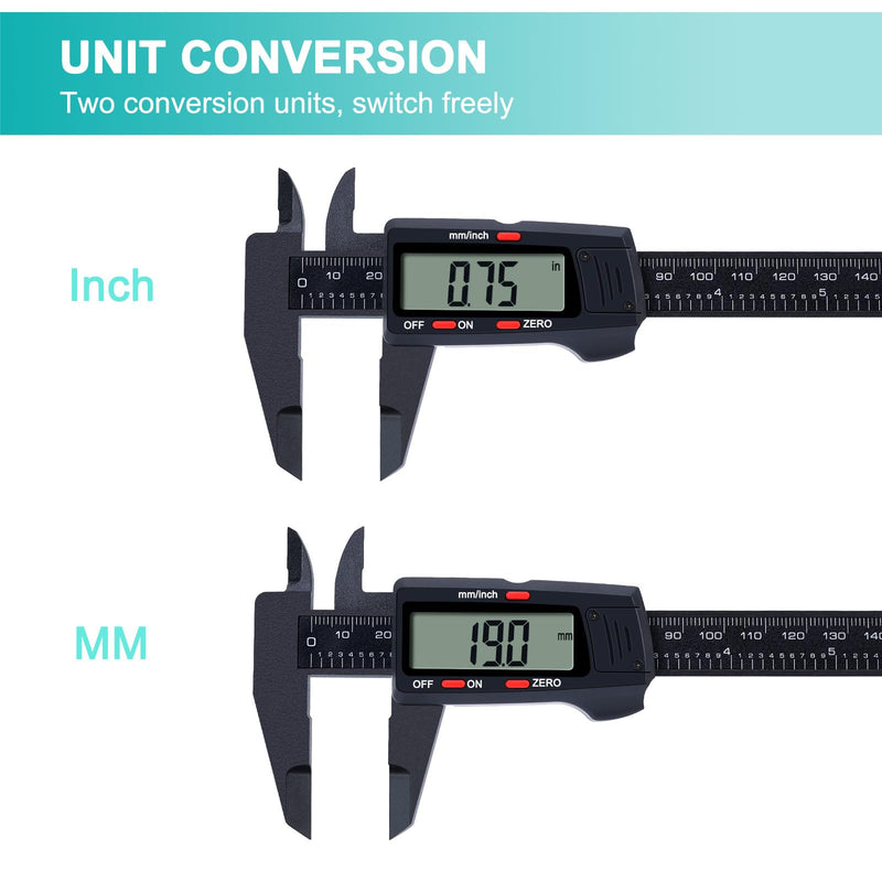 Kynup Digital Caliper, Caliper Measuring Tool with LCD Screen, Electronic Micrometer Caliper with Auto-Off Feature, Inch and Millimeter Conversion(0-6") 6" Plastic Black