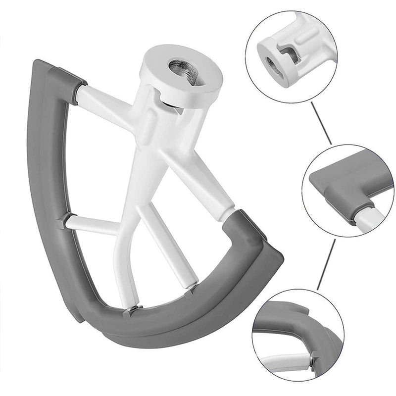 Flex Edge Beater,Mixer Accessory,Attachments For Mixer,Fits Tilt-Head Stand Mixer Bowls For 4.5-5 Quart Bowls,Beater With Silicone Edges,White Grey