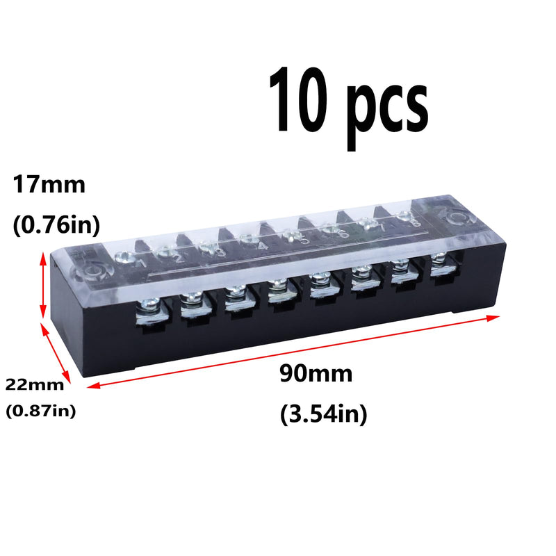 Antrader 10-Pack 8 Positions Dual Rows 600V 15A Wire Barrier Block Screw Terminal Strip with Cover TB-1508