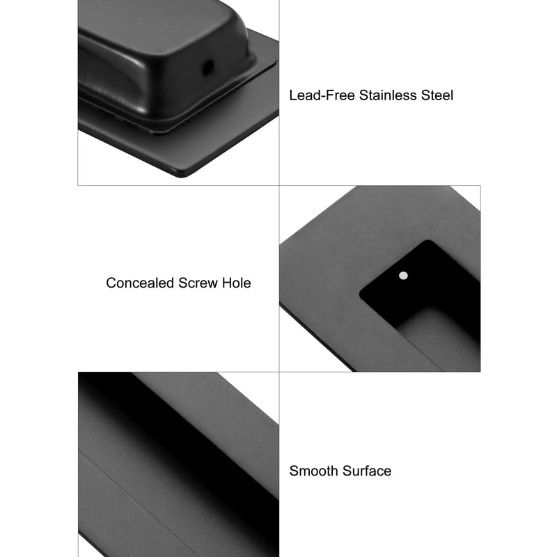 Recessed Door Handles Finger Flush Pulls, 6 Inch Black Pocket Door Pull Hardware, Rectangular Stainless Steel Sliding Closet Handles (2 Pack) Stainless Steel Black(2 Pack)
