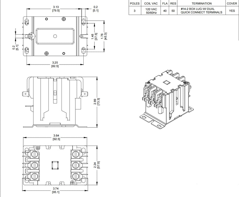 SunLee 3 Pole 40 Amp contactor 120V coil DP Contactor HVAC Contactor A2L Compliant 42CF35AF equivalent 3P 40A 120VAC