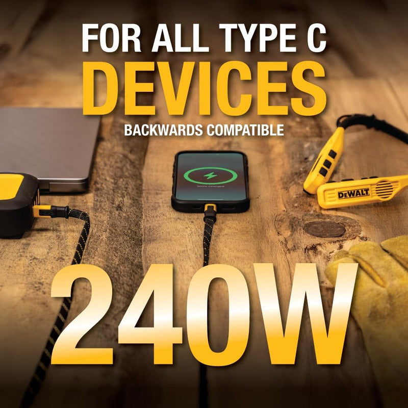 DEWALT Heavy Duty USB C to USB C Fast Charging Cables w/Kevlar, Flat 240W USBC to USBC Charge Cables, High Speed Type C Charging for iPhone 17 16 15 Series, Samsung Galaxy, MacBook, Pixel, 2-Pack 4FT Yellow&Black