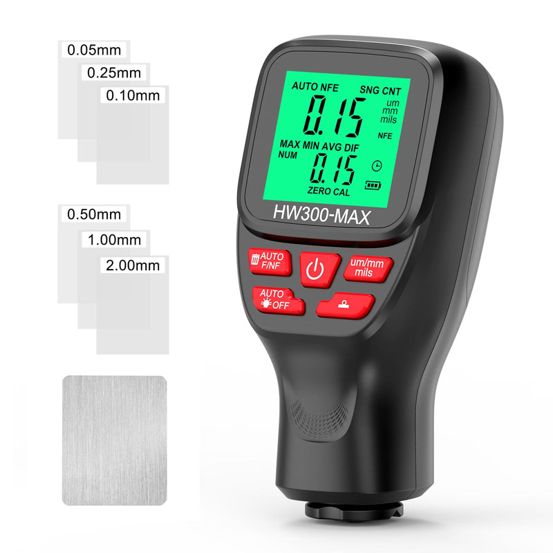 Thickness Industrial, 0-2000UM Paint Thickness, LCD Coating Thickness Meter, 3 Probe Modes, 3 Units Switching, for Steel, Metals, Plastic, Glass, PVC
