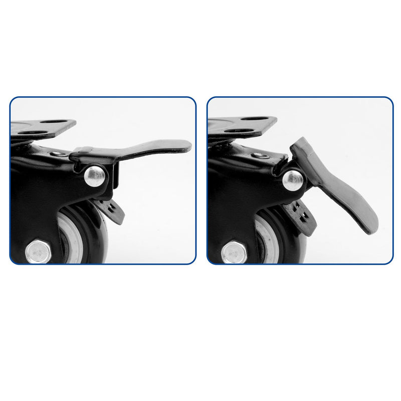 4 PCS 1.5 inch Heavy Duty Caster Wheels Polyurethane PU Rubber Swivel Casters with Top Plate & Strong Bearing Total 400lb Quite Mute Non-Marking Locking Stem Casters Black (1.5'') 1.5''