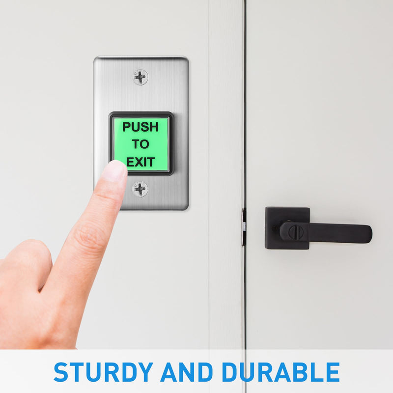 2 Pcs Push to Exit Button Indoor Green Square Request to Exit Button Stainless Steel Wall Plate with Green LED Square