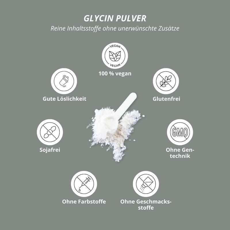 Glycine Powder Vegan + 100% Pure + High Dose - Glycine Powder 600 G - Amino Acid Without Additives - Also Ideal For Sweetening As A Sugar Substitute - Made In Germany