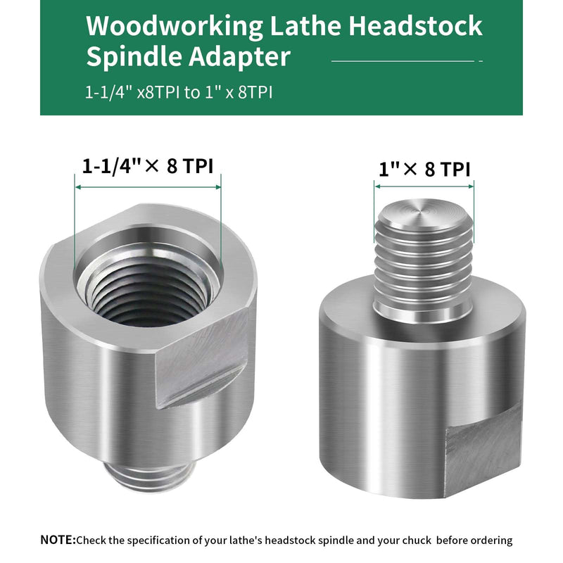 Lathe Spindle Adapter,Lathe Headstock Spindle Adapter,Converts 1-1/4" x 8TPI to 1" x 8TPI for Woodworking Lathe FT1-1/4-8-TO-MT1-8TPI