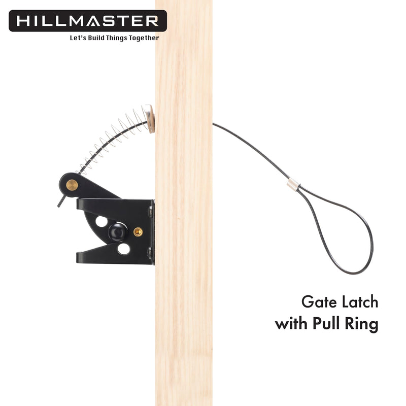 Self Locking Gate Latch for Wooden Fence Heavy Duty,Gravity Lever Fence Door Latches with Steel Spring Cable Pull String Gate Hardware Gate Lock for Outdoor Secure Pool,Garden,Black Finish 1 Pack
