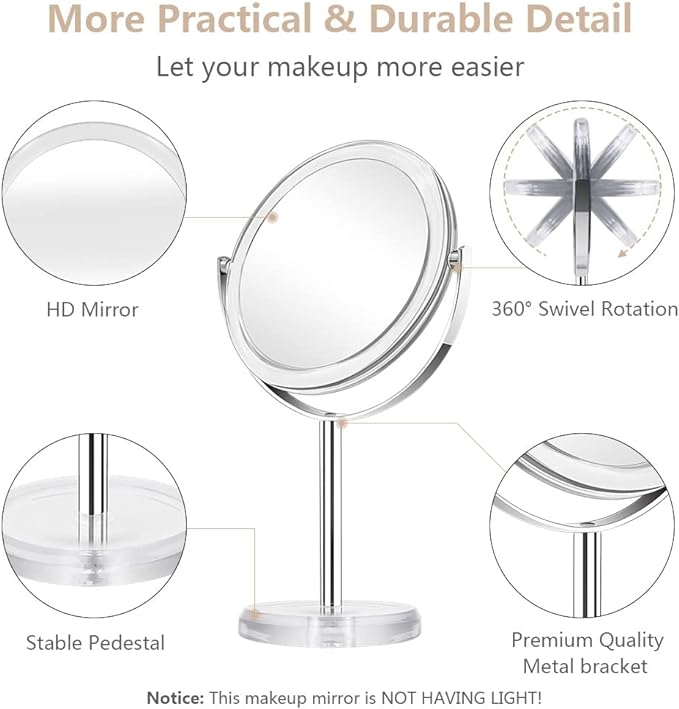 Cheftick Double Sided 1x & 10x Magnifying Makeup Mirror Tabletop Magnifying Vanity Mirror 360 Degree Rotation for Bathroom or Bedroom Transparent - NewNest Australia