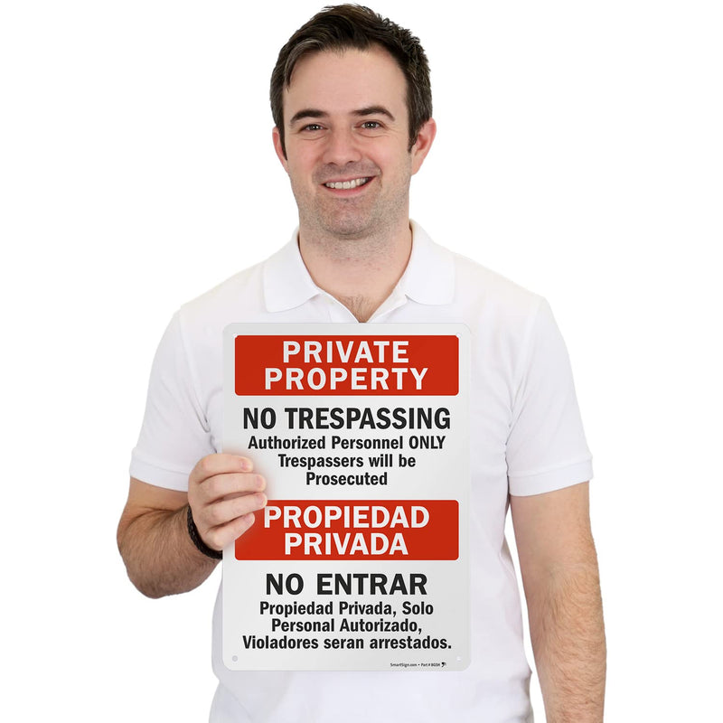 SmartSign "Private Property - No Trespassing" Bilingual Sign | 10" x 14" Aluminum 14" x 10"