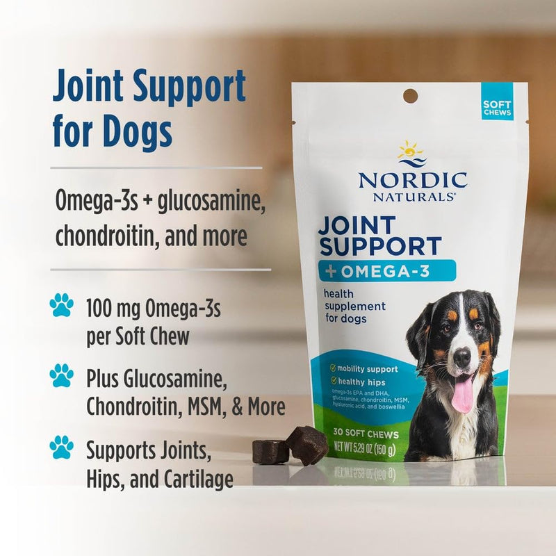 Nordic Naturals Pet Joint Support Soft Chews, 30 Count, & Omega-3 Fish Oil for Small Dogs and Cats, 8oz.