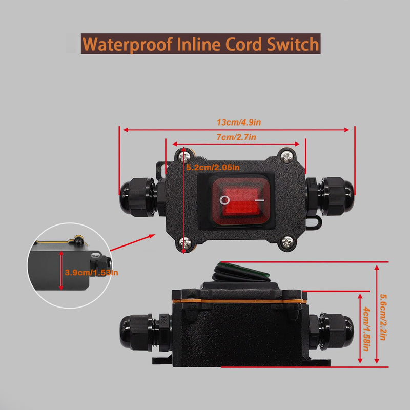 DC12V Inline Wire Switch DC12-24V DPST Dual Side Wiring Switch 25A IP67 with on/Off Quick Connect/Disconnect Switch with Copper Ring Power Cord 30 cm for Motorcycle and car Power on/Off.(DC) DC Waterproof Switch with Brass Ring