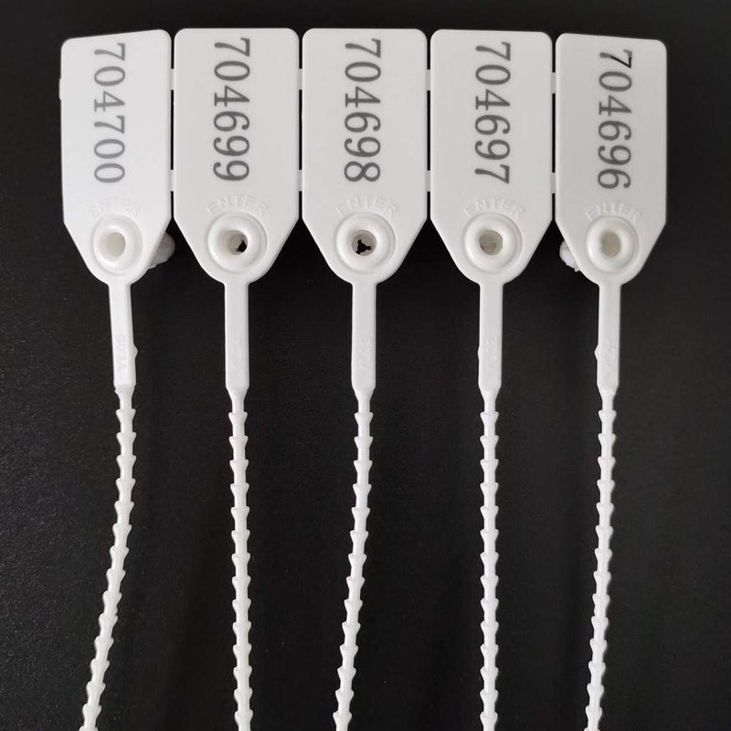 250mm Pull-Tite Plastic Security Seals Shipping Tags Disposable Signage Numbered(Package of 100) (White) 100pcs White