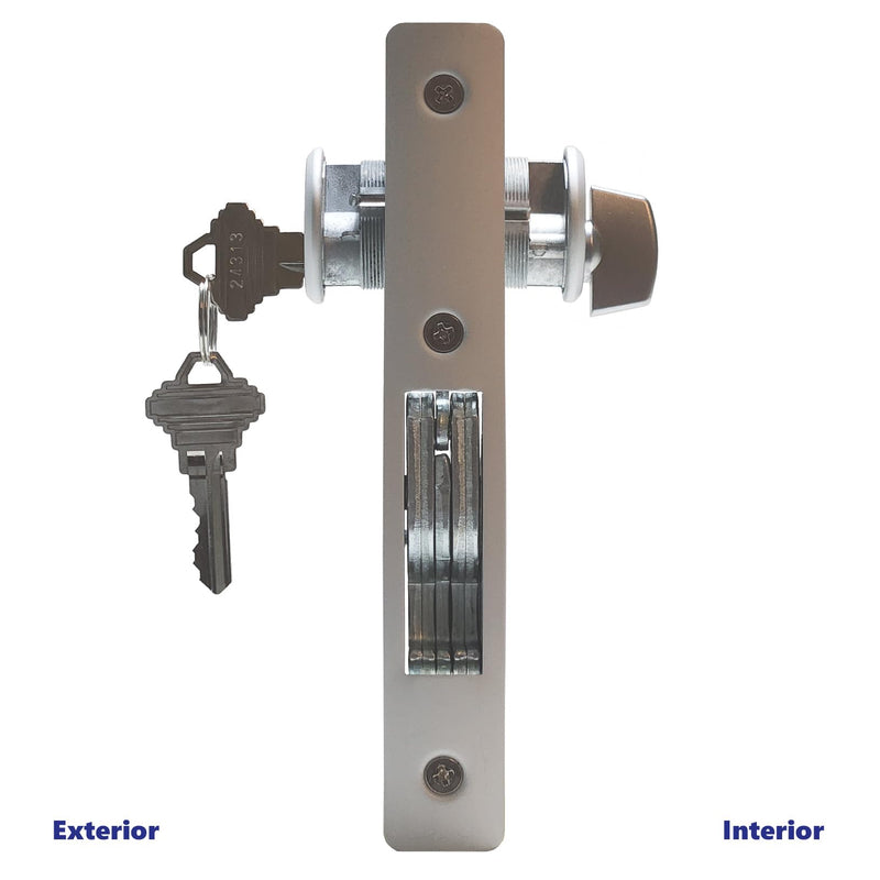 Storefront Commercial Aluminum Door Sliding Door | Mortise Hook Bolt Deadbolt Lock with Key Cylinder & Thumbturn | Hookbolt Key Thumbturn Combo, 1-1/8" Backset, Aluminum and Duronotic (AL)