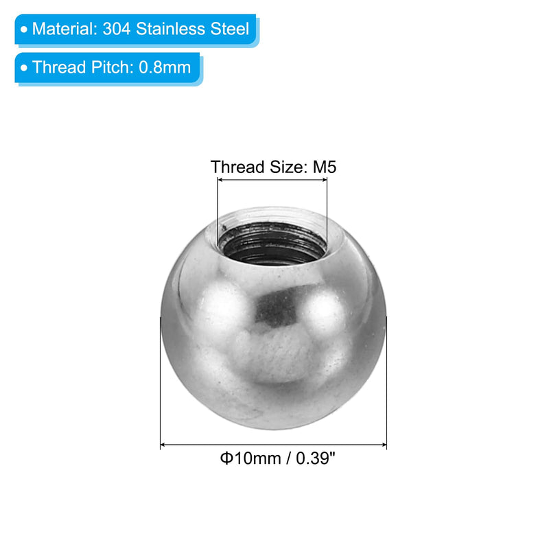 PATIKIL M5x10mm Ball Nuts Knob, 10 Pack Female Thread 304 Stainless Steel Round Blind Hole Screw Cap Cover for Lighting Machinery DIY Decoration, Silver