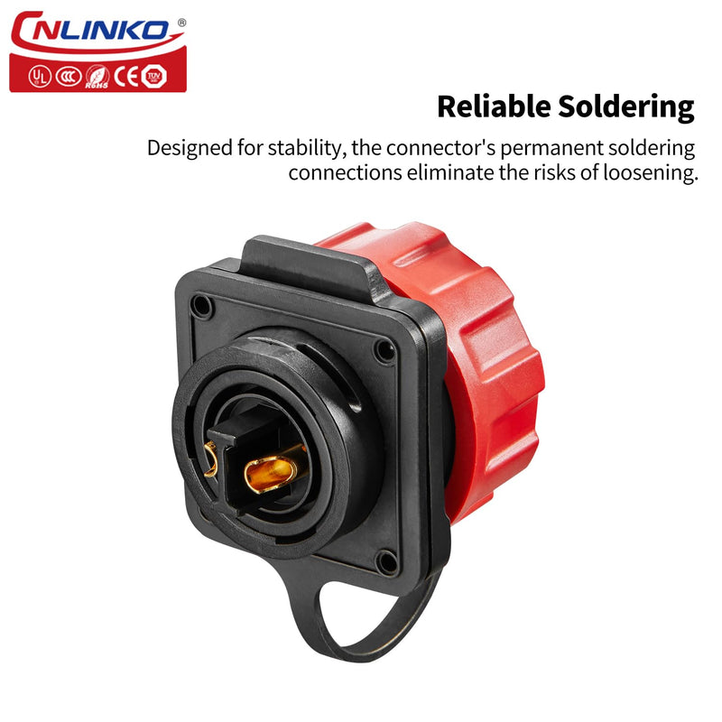 CNLINKO YM-24 2 PIN Industrial Waterproof Connectors, IP68 Circular Connector, PBT Plastic Shell Quick Plug Aviation Connector, M24 Panel Mount Flange Socket (2 Pin)