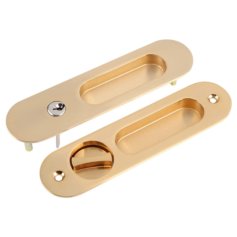 Anti Theft Sliding Door Lock Handle with Keys, Invisible Recessed Handle Latch, Pocket Door Lock for Pocket Door Barn Wood Door Interior Privacy Furniture Hardware Inside or Outside Locked (Gold) Gold