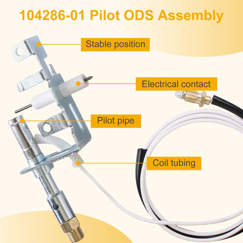 104286-01 ODS Pilot Assembly,Thermocouple Replacement Part for LPG Propane Wall Heaters Fireplaces Gas Logs Vent Free Heaters by Desa,Mr heater,Vanguard,Empire,FMI-PP224, LPG8420, L98310-01,J3866