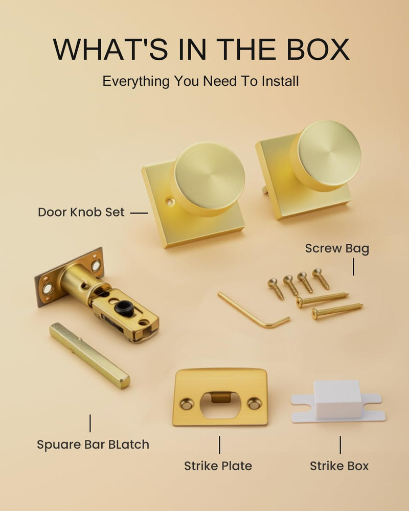 Haidms Gold Door Knob Interior, Heavy Duty Privacy Door Knob Zinc Alloy, Brushed Gold Interior Door Knobs for Bedroom Bathroom(1 Pack)