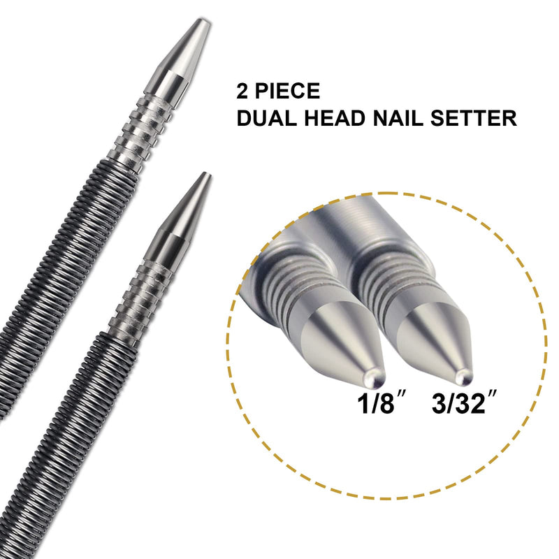 2 Pieces Dual Head Nail Setter Spring Loaded Nail Set Spring Nail Punch Hammerless Tool Kit 3/32″& 1/8″ Tools 3500 PSI Striking Force Counter Punch 3/32 1/8