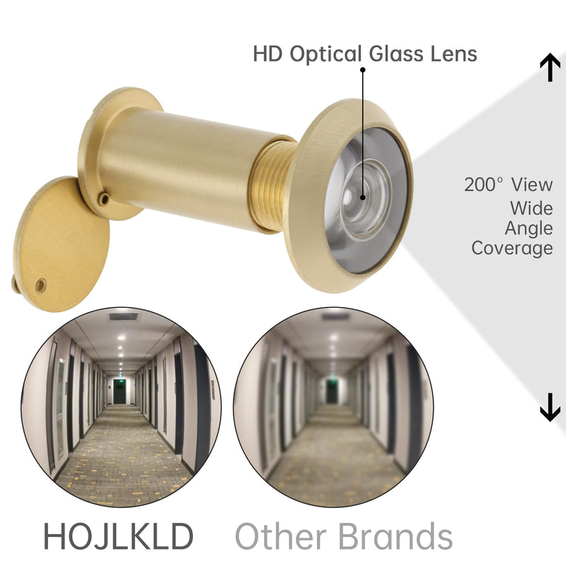 Door Viewer Peephole,200 Degree Solid Brass Peephole with 16 MM Titanium Plating Drill Bit for 1-3/8" to 2-1/6" Doors,5/8 Inch Pipe Diameter Door Eye Viewer with Privacy Cover (Satin Gold) Satin Gold
