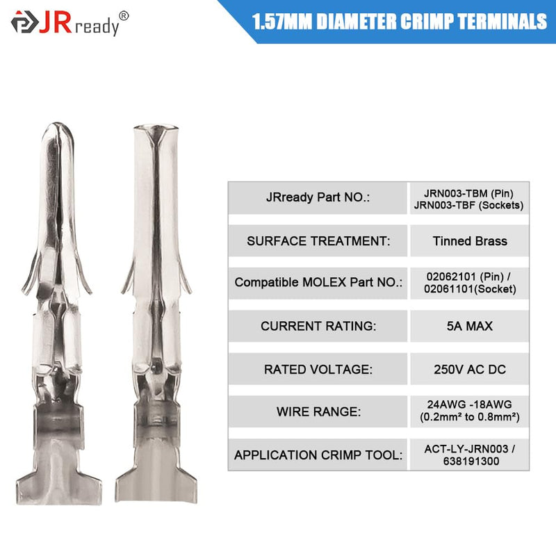 JRready 50 Pairs 1.57mm (Standard.062) Pin and Sockets 18-22 AWG, Compatible with Molex Standard.062 1560 1561 Series Male& Female Crimp Terminals, Adapt Standard.062 Connector Housing, ST6405 - NewNest Australia