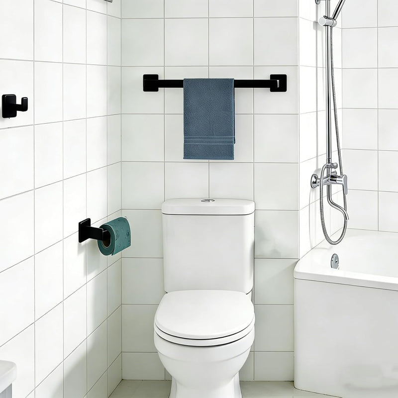 15-Pieces Bathroom Hardware Set Matte Black Bathroom Accessories Set SUS304 Towel Bar Set Includes 3 Towel Bar 16 Inch+3 Towel Holder+3 Toilet Paper Holder+6 Towel Hooks(15, Matte Black, 16 Inch) 15