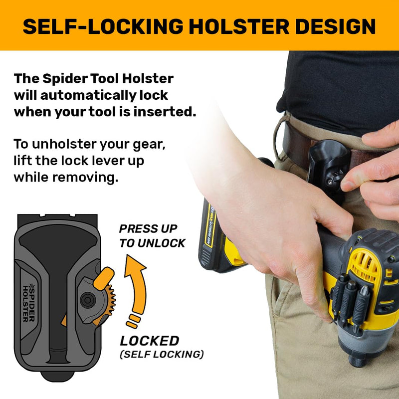Spider Tool Holster - Self Locking, Quick Draw, Universal Tool Holder - Clips onto Any Belt - Requires Other Spider Tool Holster Accessories