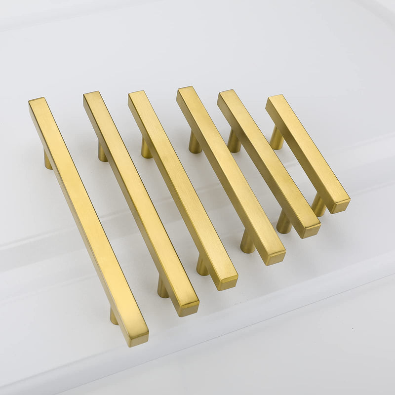 goldenwarm 10 Pack Gold Cabinet Handles 3 Inch Brushed Brass Drawer Pulls Brass Handles for Kitchen Cabinets - LS1212GD76 Gold Drawer Handles Dresser Drawer Pulls Gold Pulls, 5in Overall Length 3in hole centers