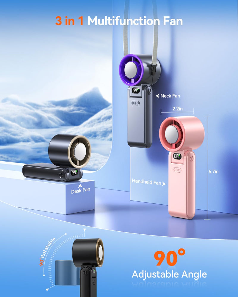 Portable Handheld Turbo Fan with Ice Cooler, 199 Speed Personal Fan,5500mAh Rechargeable,20H Cooling Time,20000 RPM Powerful Silent Motor, Summer Essential for Travel/Outdoor/Office, Black Gold