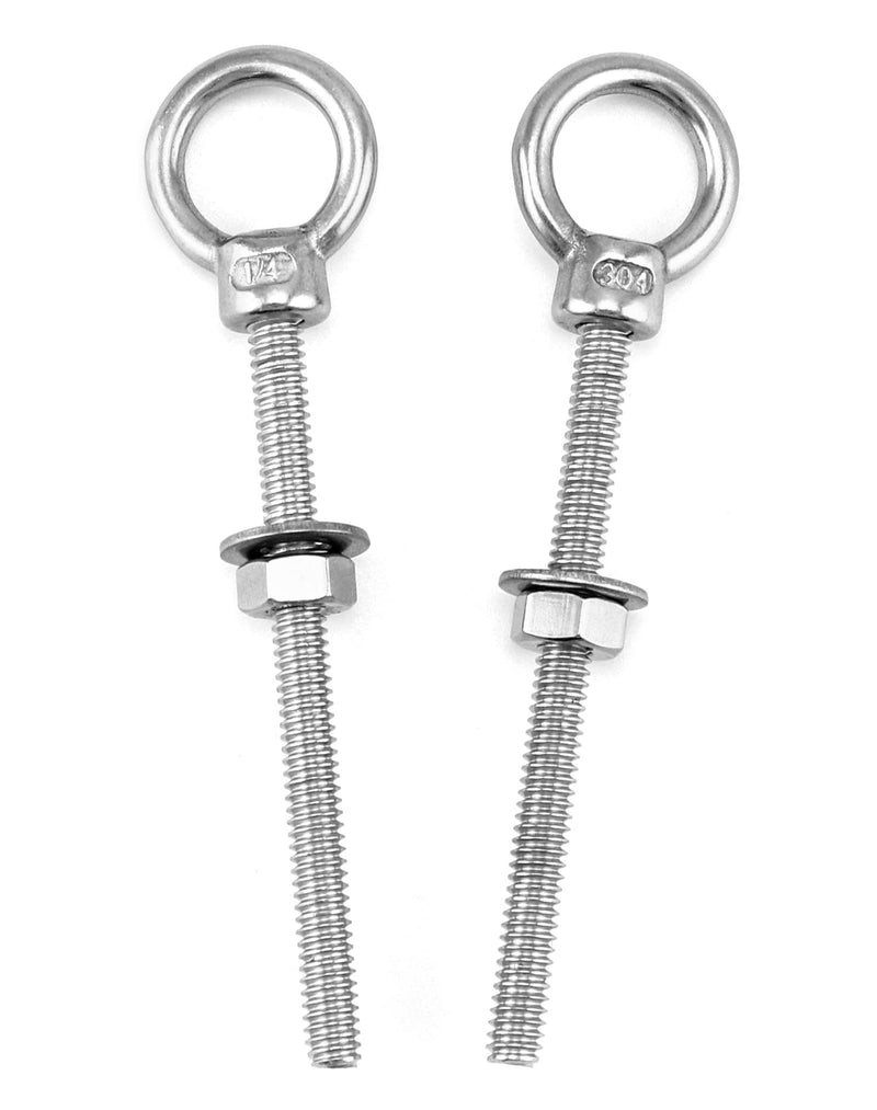 QWORK 10 Pack Eye Bolt, T316 Stainless Steel Marine Grade Threaded Eyebolts, 1/4"x3" Lifting Ring Threaded Eyebolts with Nuts Washers 1/4" x 3"