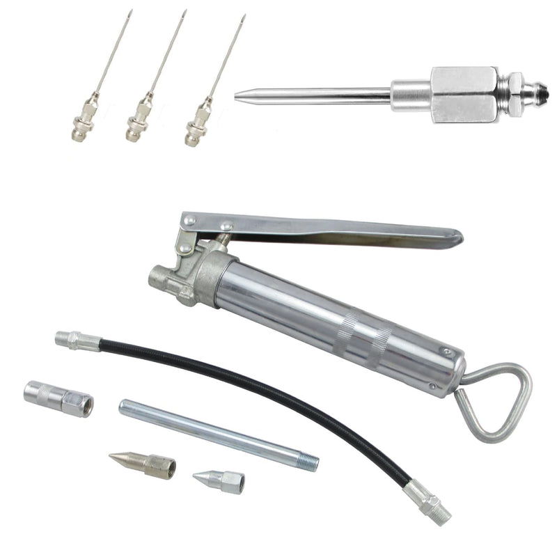 Grease Gun Accessory Set, 5pcs Grease Needle Nozzles 1 Grease Needle Dispenser with 1 Rubber Nipple Adapter Grease Injector Needle Dispensing Tip Fitting Tool Coupler for Injecting.