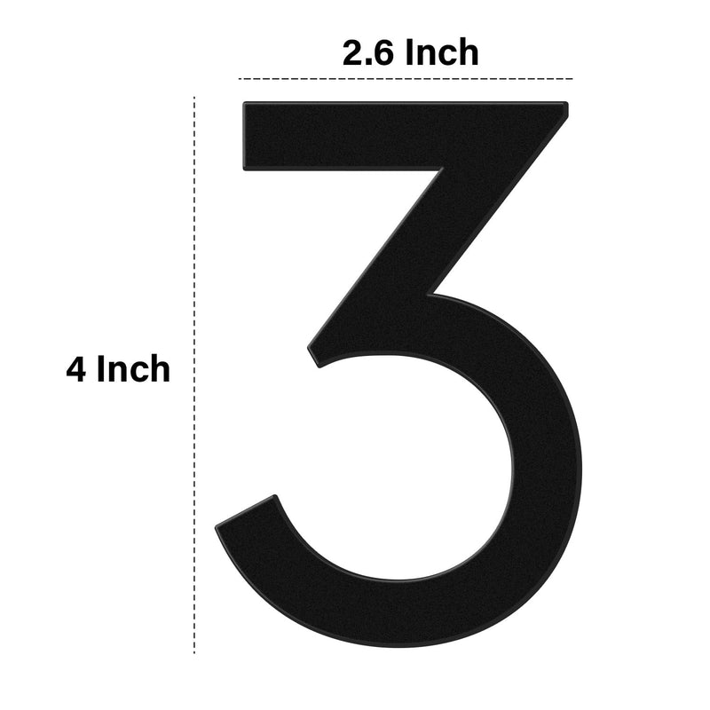 4 Inch House Numbers, Self-adhesive Mailbox Numbers Modern House Numbers for Outside Address Numbers for House Office Hotel Room Farmhouse Easy to Install Strong adhesive backing (3, Black) 4 Inch 3, Black