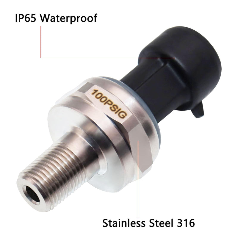 100 Psi Oil Fuel Pressure Sensor Transducer Sender with Harness Kit for Oil Air Fuel Gas Water 1/8" NPT Thread 316 Stainless Steel 0-100 Psi Oil Pressure Sensor Transmitter
