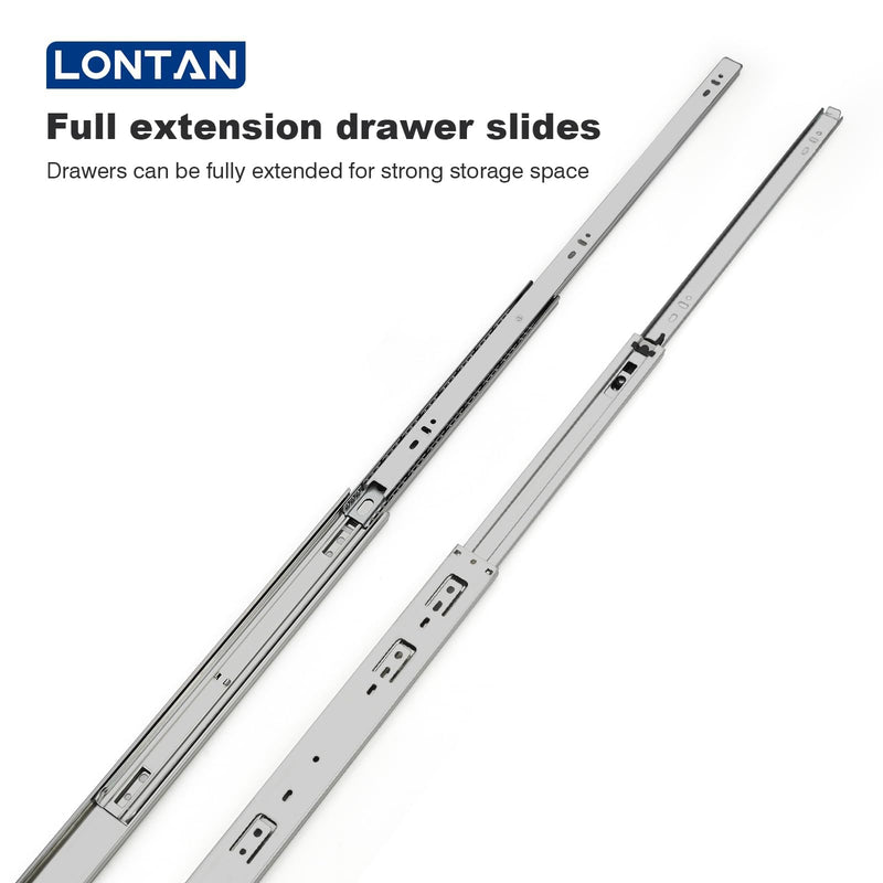 LONTAN 1 Pair Full Extension Ball Bearing Drawer Slides 12 14 16 18 20 22 24 Inch Heavy Duty Side Mount File Cabinet Rails Dresser Runner Kitchen Cabinet Drawer Glides 100 LB Capacity (12 inch,Silve) Silve-1 Pair 12 Inch