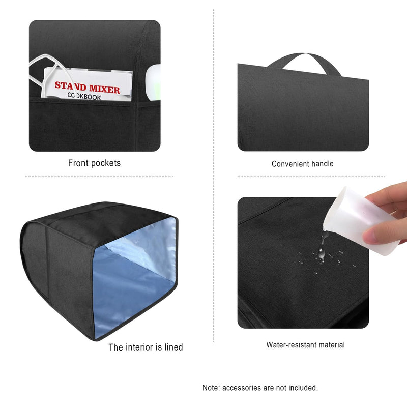 Stand Mixer Dust-proof Cover for KitchenAid Mixer，Multi Pockets for Various Kitchen Appliance Accessories，Water-resistant，Easy Cleaning (Black(New style), Fit for Tilt Head 4.5-5 Quart) Black(New style)